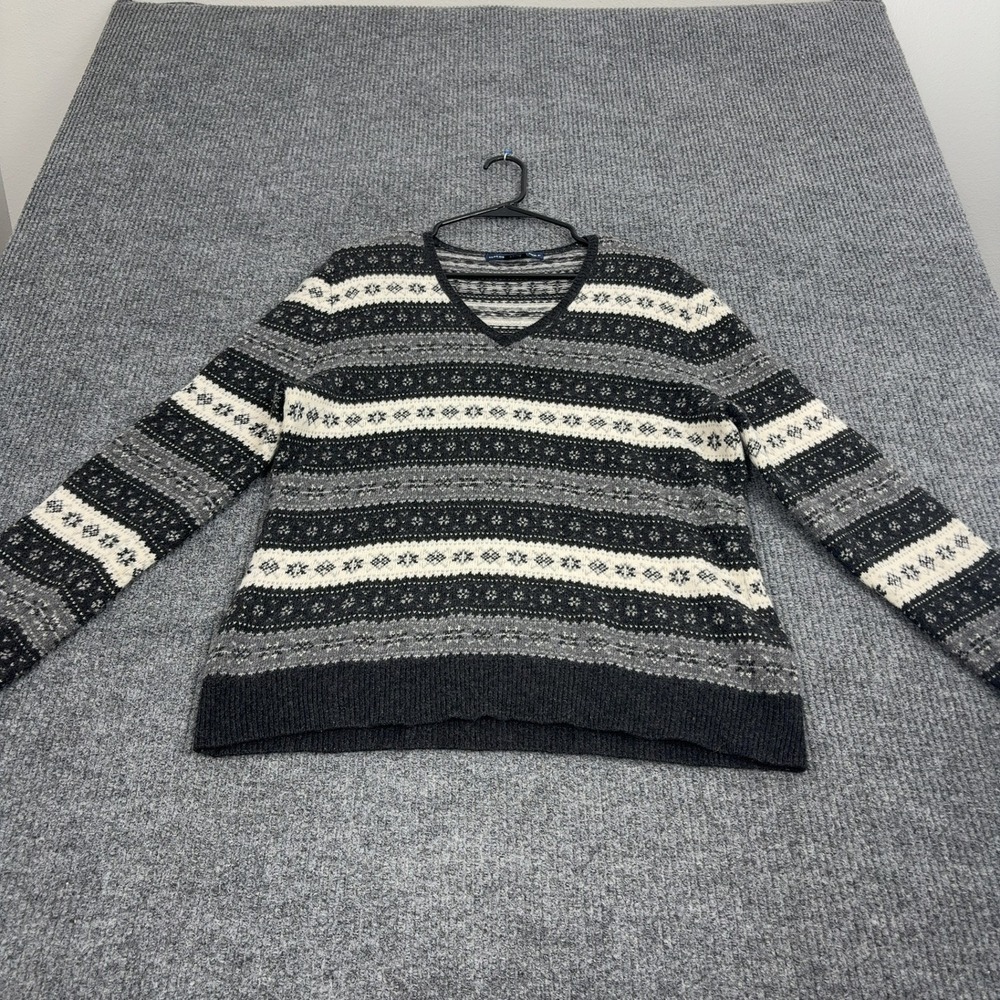 Ralph Lauren Golf Sweater Womens XL Grey Lambswool Fair Isle V Neck Preppy Style